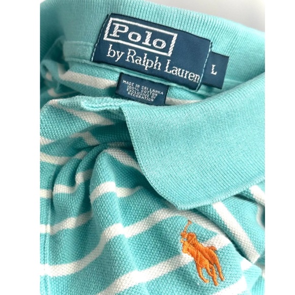 Vintage 1990’s 2000’s Men’s ‘Polo Ralph Lauren’ Striped White + Blue Polo - L - Picture 1 of 8